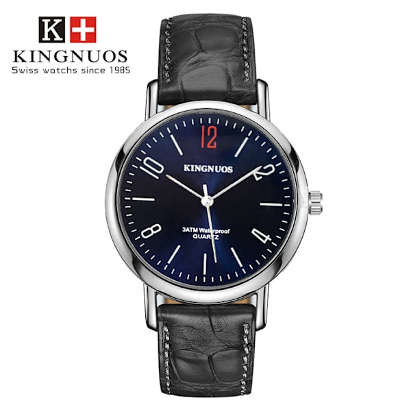 Par modebälte kvarts icke-mekanisk watch Silver shell blue face black