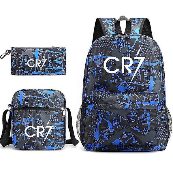 3st Canvas Ryggsäck Set Cr7 Ny Fotboll Skolväskor Stjärnor Kvinna Man Reseryggsäck För tonåringar Flickor Pojkar Chocolate