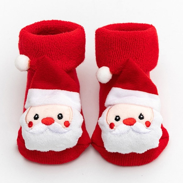 Jul Baby Vinter Förtjockad Tecknad Baby Halkfria golvskor Julstrumpor 0-2 år Barn Småbarn Röda golvstrumpor Baby floor socks 5 M