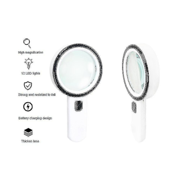 Forstørrelsesglas med 12 LED-lys, 40x dobbeltglaslinse håndholdt belyst forstørrelsesglas Reading Ma