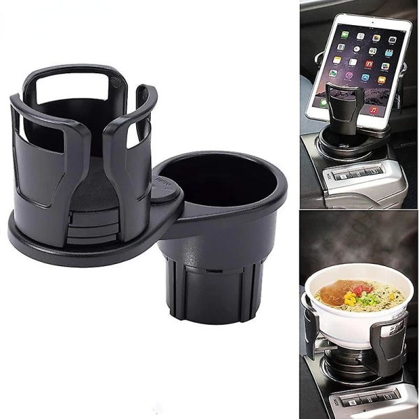 Bilkopholder Expander Adapter, 2 I 1 Multifunktionel 2 Cup Mount Extender Robust kopholder med 360 roterende justerbar base| | Black