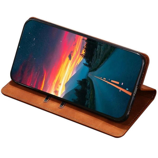 Til Oppo A57s 4g / A57e 4g / A57 4g Magnetisk Autoabsorberet Anti-ridse Telefon Taske Stand Pu Læder Light Brown