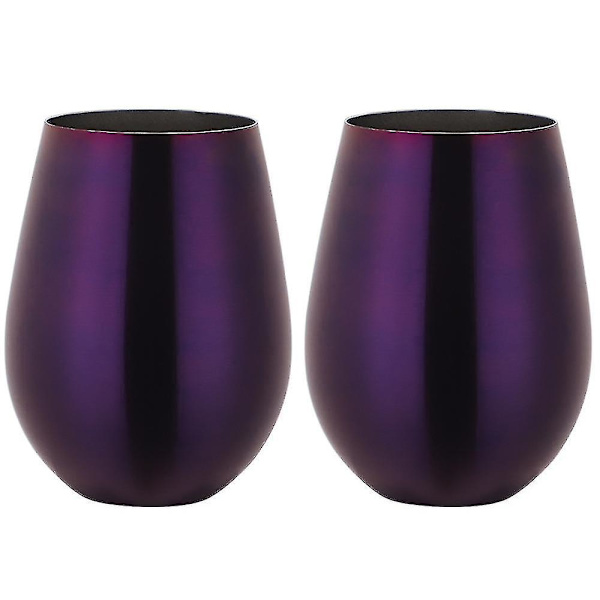 2 stk Vinglass Rustfritt Stål Stemløst Vinglass Til Reise Purple