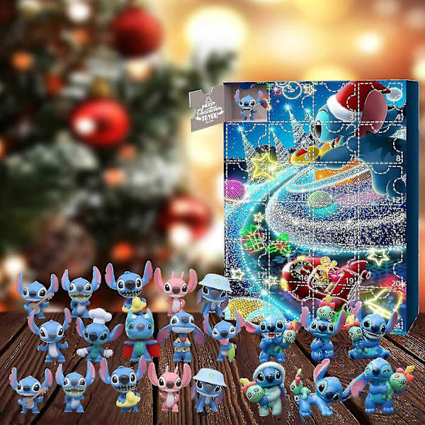 Hcankcan Anime Stitch juleadventskalender til børn 24 dages julenedtælling 24 stk tegneserielegetøj Ornament nedtællingskalender A
