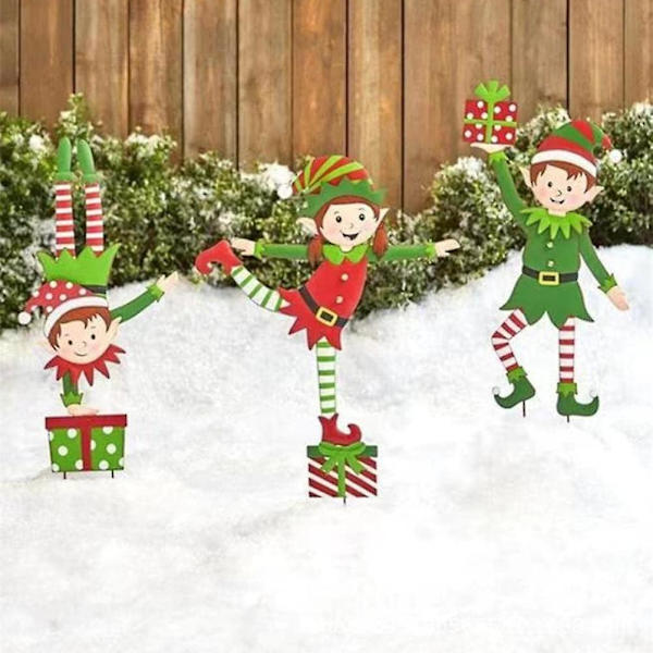 Joulutonttupuutarhan paalu, juhlapihan koristelu, metallisen metallitontun puutarhan paalu, joulupihan kyltit, joulukoristeet Christmas Elf 3