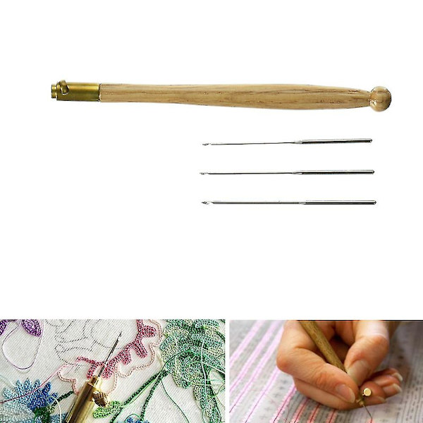 Tambourkrok med 3 nålar 70 90-100 Broderiverktyg Paljetter Bead Neddle Set Tool Kit Default