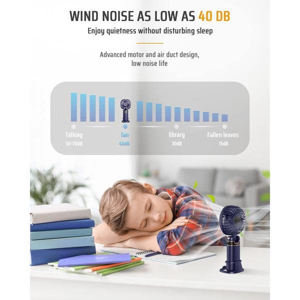 Mini Håndholdt Ventilator, Bærbar USB Håndventilator, Genopladelige Ventilatorer 5 Hastigheder Sammenklappelig Håndventilator med Base Deep Blue
