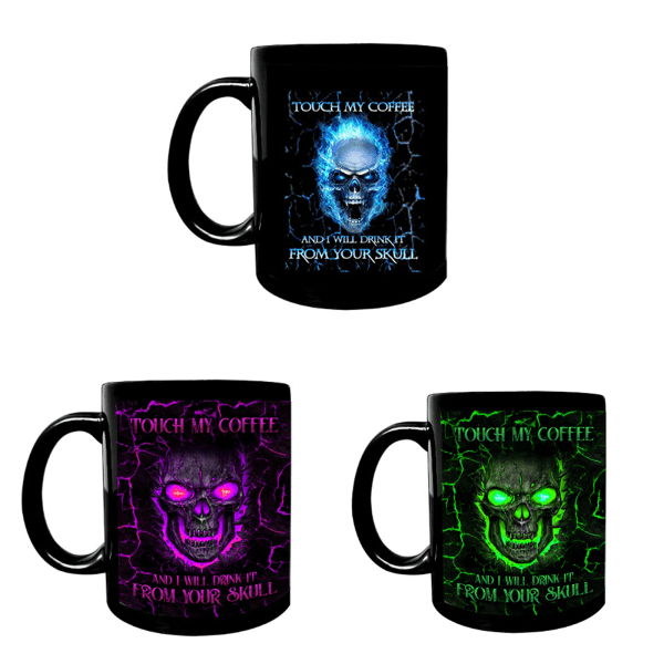 Rolig kaffemugg för beröring Mitt kaffe Jag kommer att dricka det Dödskalle 11 oz keramisk tekopp för män Kvinnor Halloween-julfödelsedagspresent null - 1