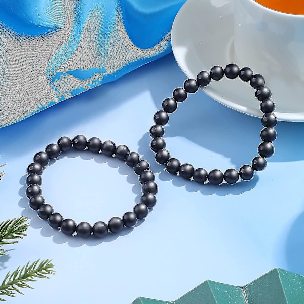 2 stykker Shungite Armbånd Med 8 Mm Shungite Beads Emf Crystal Protection Crystal Energy Stretchy Stones Armbånd Til Mænd Kvinder