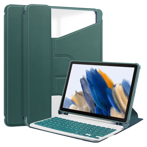 Tablettaske til Samsung Galaxy Tab A9+, med Bluetooth-tastatur Roterende Stand Pu+acrylcover Blackish Green