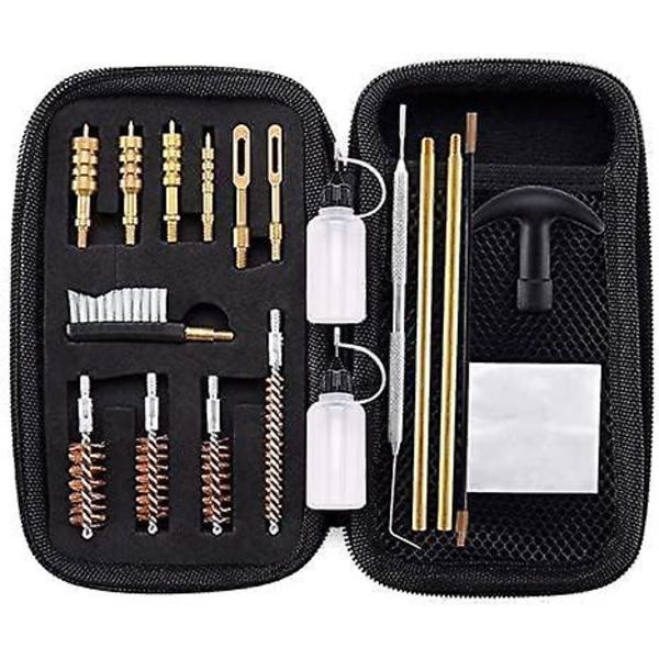 Universal .22, .357, .38, 9 mm, .45 kaliber håndvåbenrengøringssæt - Bronzeborebørste og messingadapter