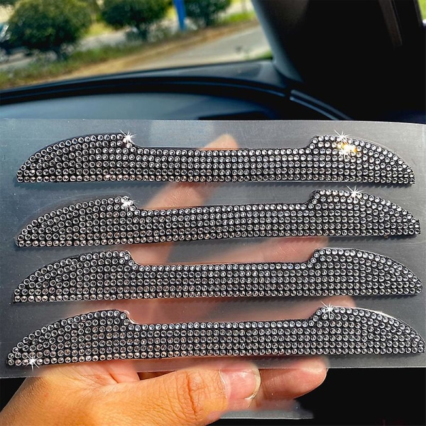 4 stk Universal Bling Crystal Rhinestone Bil Bakspeil Dør Kantbeskytter Dekorasjon Anti Collision Strip Sticker Decals| | White