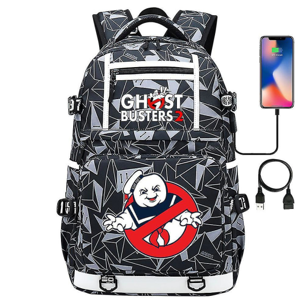 Ghostbusters Printed USB -nuorten koululaukku miesten ja naisten reppu opiskelijoille; kausaalinen matkareppu 5