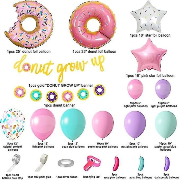 Donut Fødselsdagsfestpynt, Doughnut Balloner Garland Grow Up Festartikler Doughnut Grow Up Og Doughnut Banner Pink Blå Konfetti Perleskinnende Folie Bal
