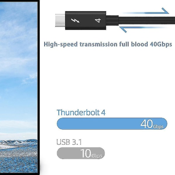 Kannettavan tietokoneen Thunderbolt 4 Type C -kaapeli 40gbps vakaa tiedonsiirtojohto Pd 100w 0.8m