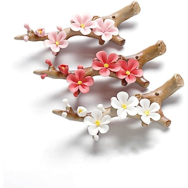 Kreativ handgjord keramisk plommongren rökelsebrännare, rökelsepinnarshållare med pinnar (rosa)