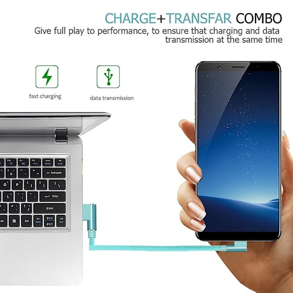 1m Lataus Micro-kaapeli USB-pistokkeesta 90 asteen kulmaan Micro Android -latausjohdon liitin gray