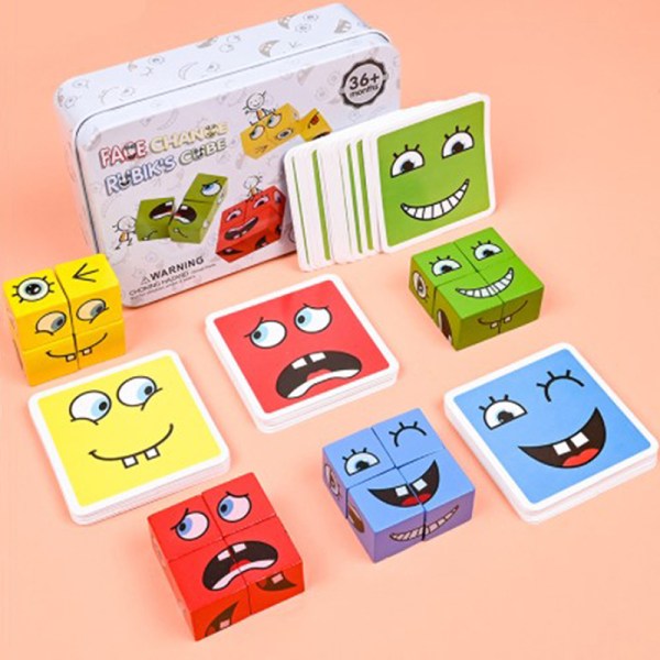 Træ FaceChanging Magic Cube Byggeklodser Spil Matching Udtr onesize