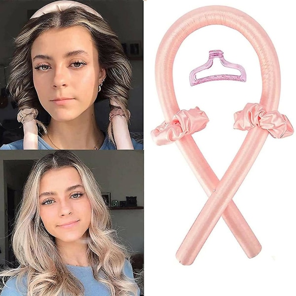 Ribbon Heatless Hair Curler Wave -kiharrin pääpanta Pink