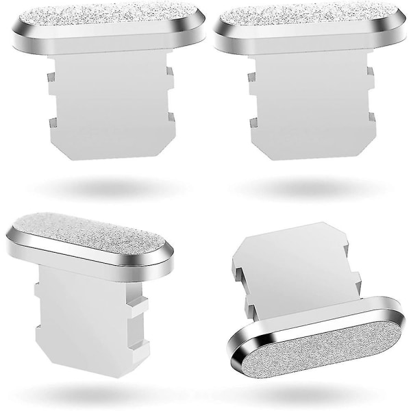4 stk antistøvplugger som er kompatible med Iphone, beskytter ladedeksel_(happyshop) Silver