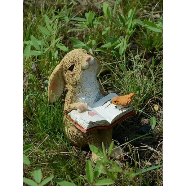 Miniatyr Fairy Garden Reading Statue - Lesefrosk med skilpadde