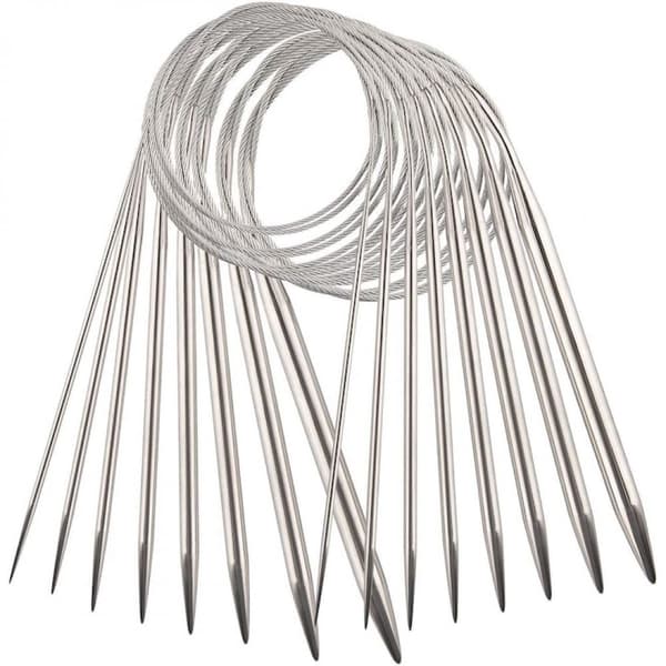 Circular Knitting Needle Set, Stainless Steel Needles 8-Piece Kit with 60 cm Cables, Multi-Size Circular Knitting Needle Set for Sweaters