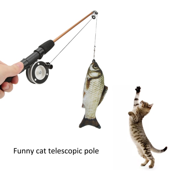 Rolig kattpinne realistisk flexibel interaktiv trissa teleskopisk fiskespö katt leksak för katter Grass Carp Fishing Rod