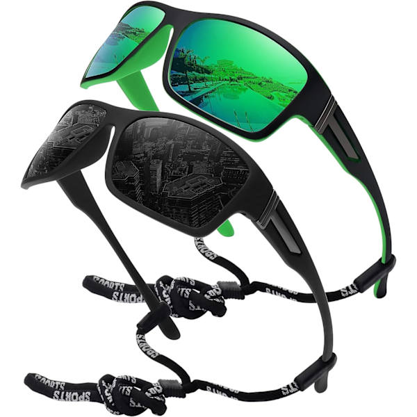 Polarisoidut urheiluaurinkolasit miehille ja naisille, rikkoutumaton kehys, pyöräilyyn, kalastukseen ja ajamiseen pack Black & green