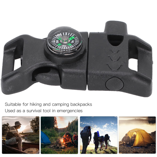 Kompass multifunksjons plastnød-overlevelsesplystespenne for utendørs campingvandring