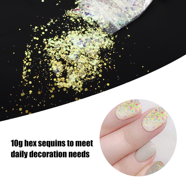Hex Sequins 10g Valkoinen Alkuperäinen PET-kiiltotarrat Nail Art Mold koristelu lahja