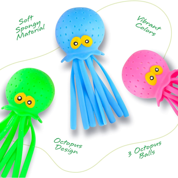 6-pack Squishy Bläckfisk Vattenbollar - Sensoriska Bad- & Poolleksaker för Barn, Stressreducerande Klämleksaker, Badkar & Simkul, Rosa Blå G