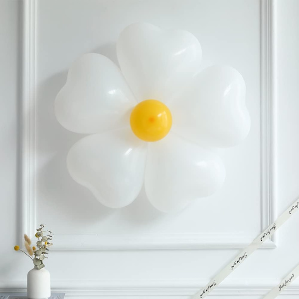 155 stk. Daisy ballonbue guirlande sæt Macaron Pink Yellow Retro Orange White Heart Balloner med Plum Clip Daisy formet blomst til to Groovy fest D
