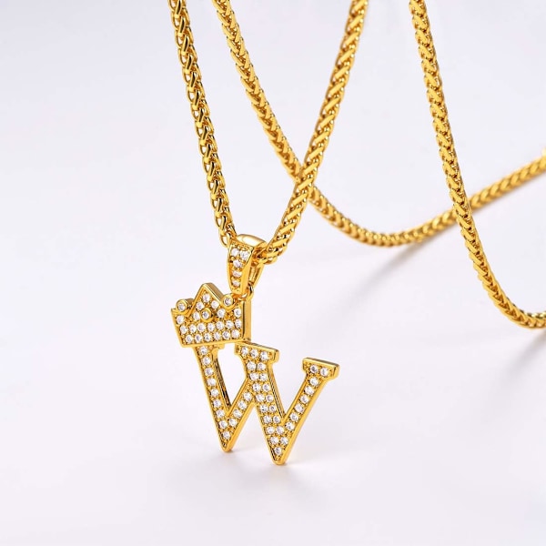 Kruunu Alku A-Z Kaulakoru, Jäädytetty Kirjainriipus 22-24 Tuuman Ketjulla, Miehet Naiset Bling Hip Hop Aakkoset Nimi Korut Lahja Suuret Alku Kirjaimet Kaulakorut W 18K Gold