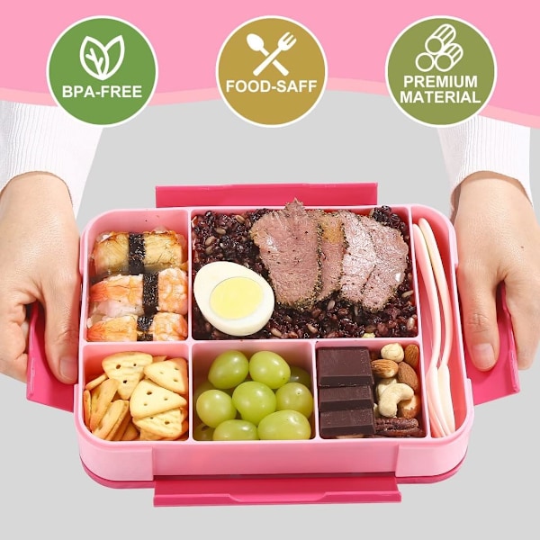 Matboks for voksne og trendy tenåringer - Matboks med 5 rom | Holdbar, mikrobølgeovn-/oppvaskmaskinsikker | BPA-fri | Perfekt f pink