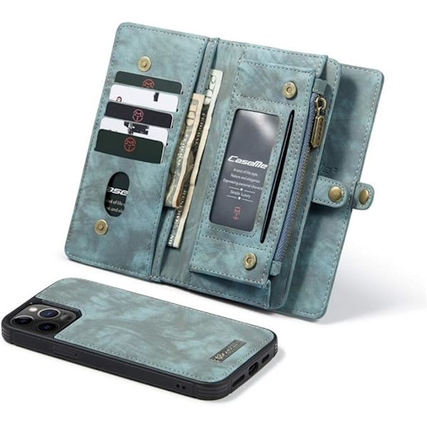 Plånboksfodral Kompatibelt med iPhone 13pro Skal med Korthållare Läder Flip Retro 2 i 1 Avtagbar Magnetisk Dragkedja Ficka Tunn Ph