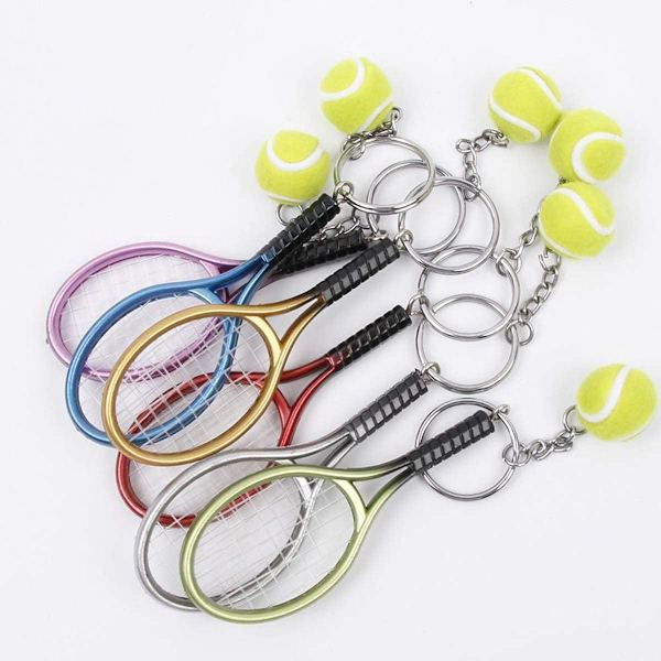 Farge Mini Tennis Racket med Ball Nøkkelring Nøkkelring Red