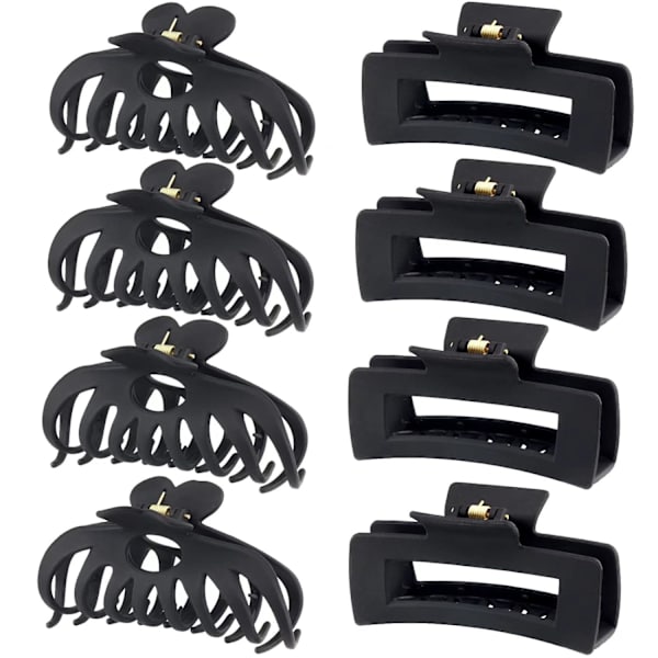 Hårklemmer for kvinner 4,3 tommer store hårklemmer for kvinner tynt tykt krøllete hår, store matte bananklemmer, sterkt hold kjeveklemmer Deep Black