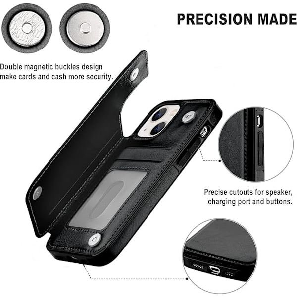 Designat för iPhone 13 Plånboksfodral, Mjukt PU Läder Kortfodral med Ställ Slim Flip Fodral för iPhone 13 6.1 Tum (Svart)
