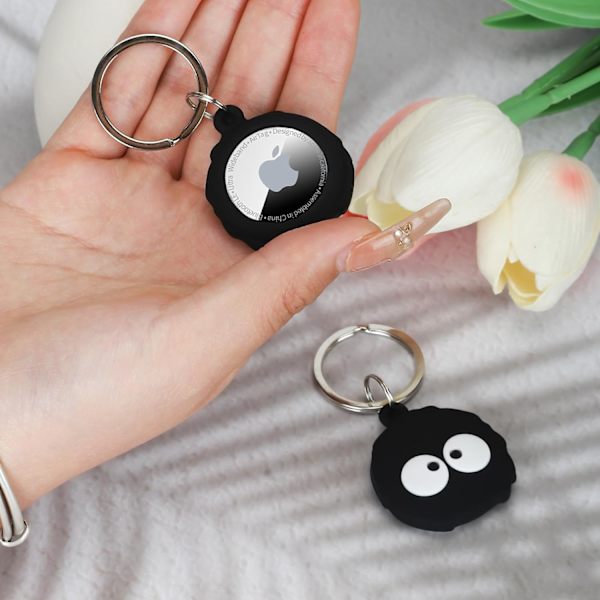 Pehmeä silikonikotelo Airtagille avainrenkaalla, yhteensopiva Apple Air Tag -pidikkeen avaimenperän kanssa avaimille, matkatavaroille, lemmikkieläinten koiran tai kissan kaulapannalle, repulle, An Black Coal Ball