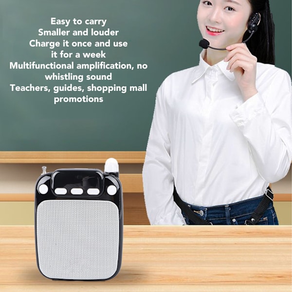 Röstförstärkare Bärbar Uppladdningsbar Bluetooth Röstförstärkare med Trådlös Mikrofon Headset för Lärare Guide Black