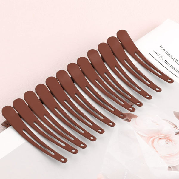 12 st hårklämmor för styling sektionering, 3,1 tum matta alligator hårklämmor hårspännen ingen veck anka näbb hårklämma Brown