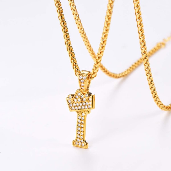 Kruunu Alku A-Z Kaulakoru, Jäädytetty Kirjainriipus 22-24 Tuuman Ketjulla, Miehet Naiset Bling Hip Hop Aakkoset Nimi Korut Lahja Suuret Alku Kirjaimet Kaulakorut I 18K Gold