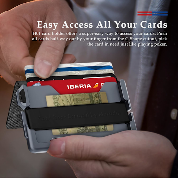 Taktisk minimalistisk plånbok för män, smal RFID-blockerande metallkortfodral, framficka Menu2019s läder Dapper Bifold-plånbok med pengaclip Grey