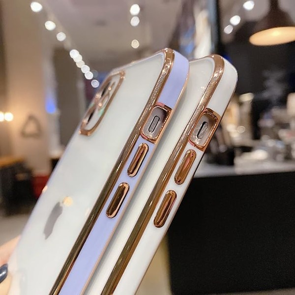 Crossbody-fodral för iPhone 13 Pro, transparent skal med guldkant och snodd, mjukt TPU, reptåligt och stöttåligt