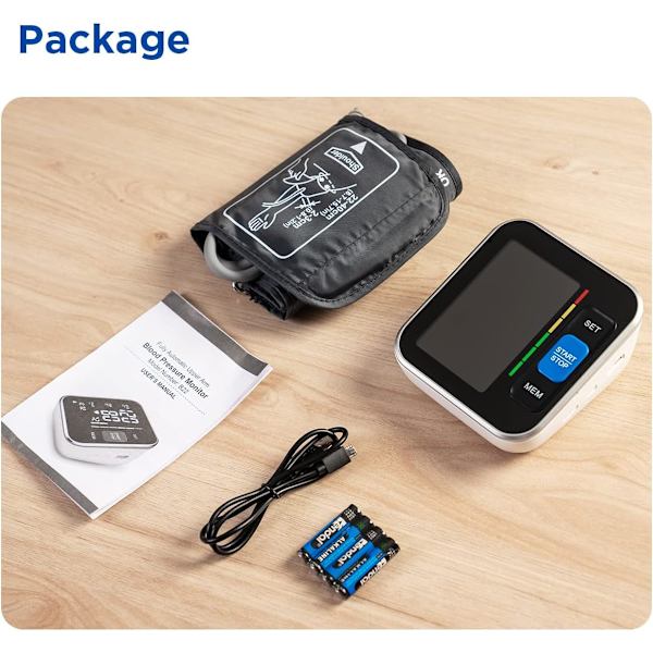 Blodtryksmonitor til hjemmebrug, digitalt blodtryksapparat til armen med stort LCD-display og dobbelt brugertilstand, justerbar armbånd (sort)