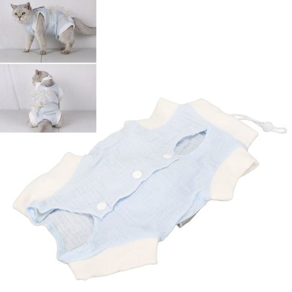 Cat Recovery Dress Pustende Forhindrer slikking Sårbeskyttelse Katt postoperativ dress for hunder Katter Blue M