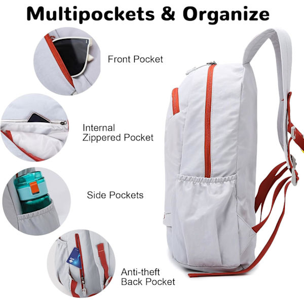 Foldbar, pakkebar vandrerygsæk - Våd - Tør adskillelseslomme, Multi - Formål Gym & Udendørs Daypack til mænd og kvinder Ideel til Adv White 29*16*45