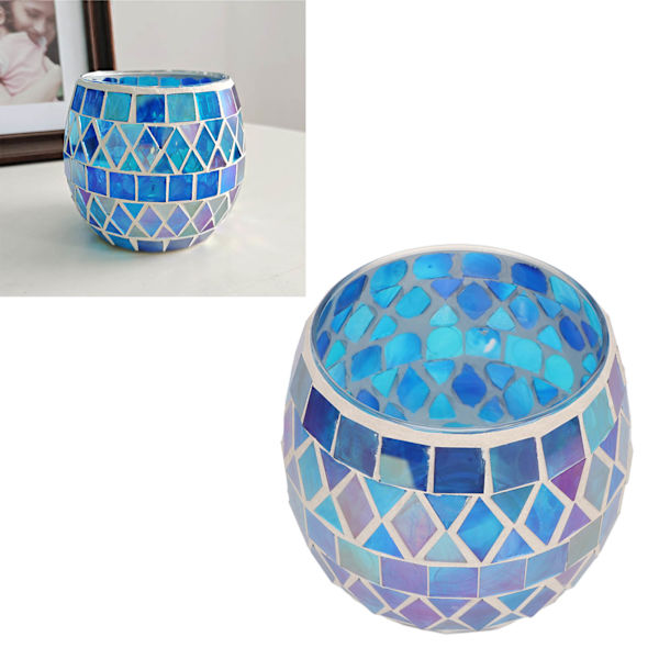 Lilla Blå Mosaik Glas Ljusstake Romantisk DIY Doftljuskopp Tealight Stativ för Vardagsrum