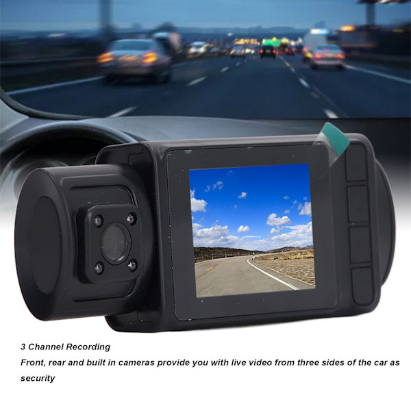 Dash Cam för bil 2 tum HD IPS-skärm 3 linser roterbar 1080P loopinspelning nattvision instrumentpanelskamera inspelare för körning parkering