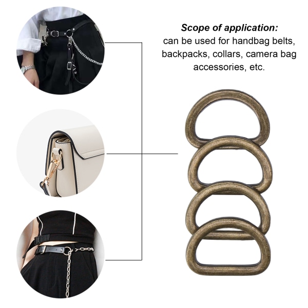 10 st D-ringar Pålitlig Hållbar Glänsande Bekväm liten kompakt dekorativ väska Spännen för DIY-hantverk Bronze